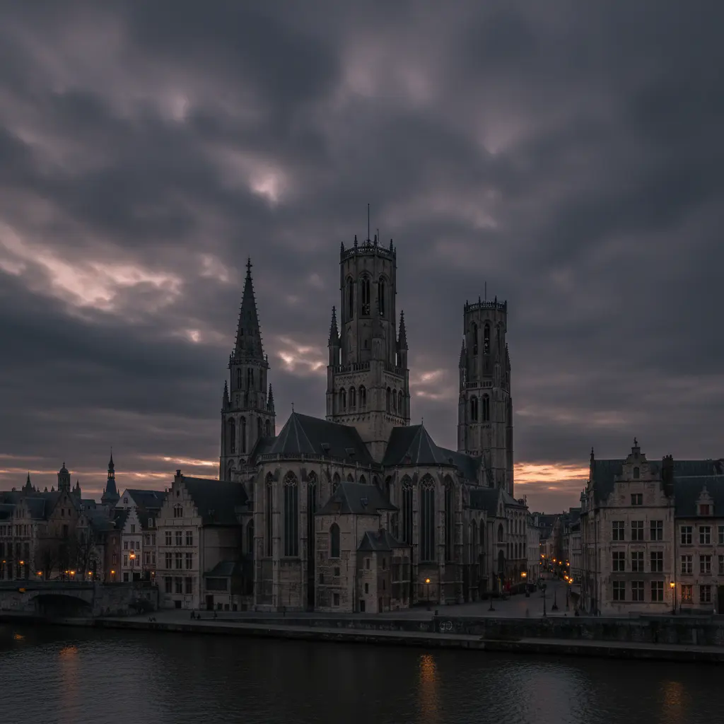 Skyline van Gent met middeleeuwse torens